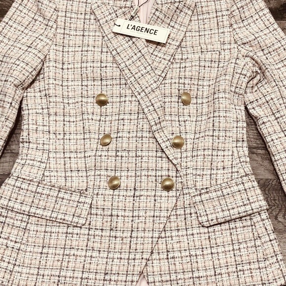 L’AGENCE Kenzie Double-Breasted Tweed Blazer Size 2 Chest 34” Pink Grey NWT A7 - Picture 3 of 7